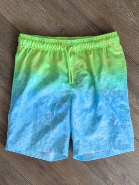 Boy's Neon Green to Blue Ombre Swim Shorts